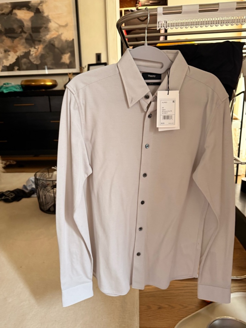Theory Vapor Structure Knit Polo in Light Gray